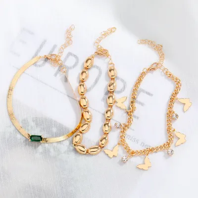 Classic Geometric Rectangle Green Crystal Chain Bracelets